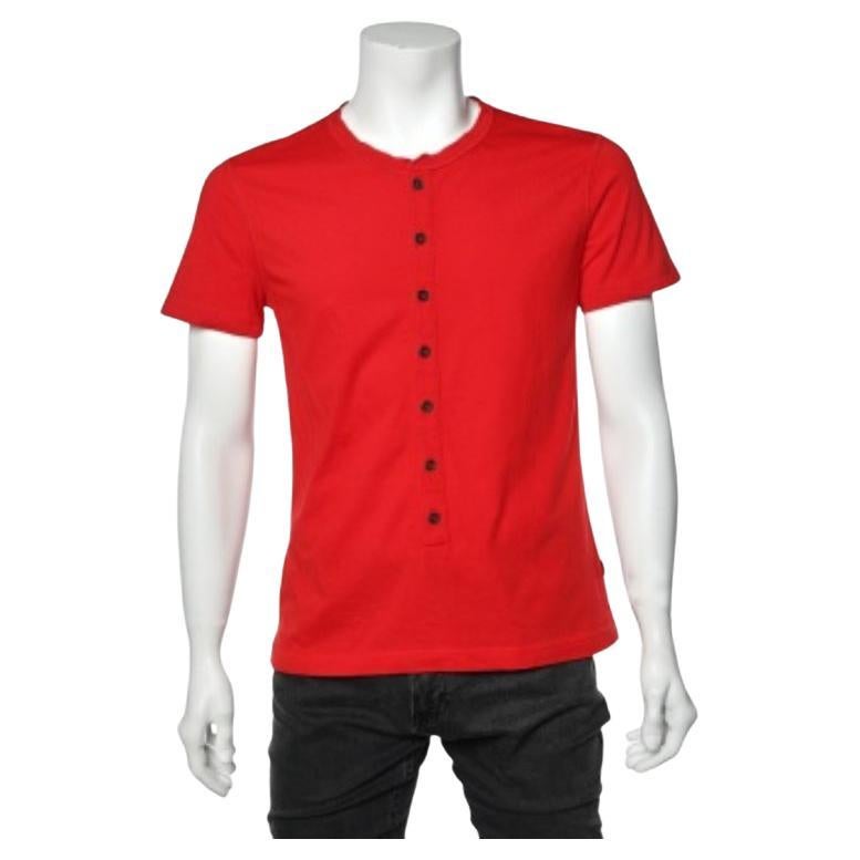 Just Cavalli - Maglietta rossa in cotone con logo ricamato e bottoni sul davanti L