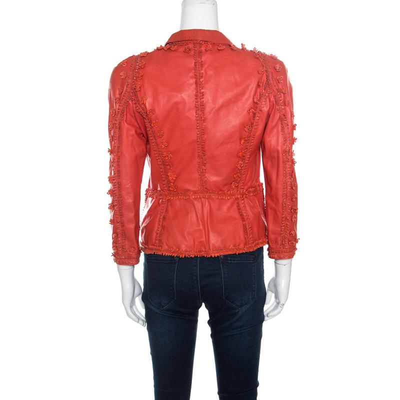 Jackets like this one from Just Cavalli boasts of excellent craftsmanship and high style. It has been crafted from leather and styled with floral appliques, a tie at the front and pockets. You're sure to impress the crowd when you step out wearing