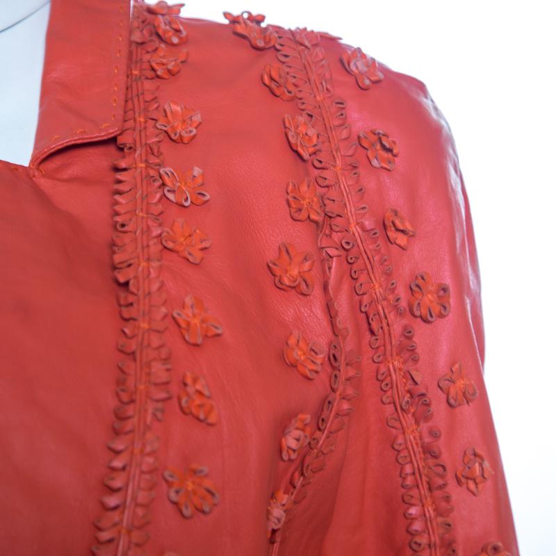 Women's Just Cavalli Red Floral Appliqued Leather Jacket M