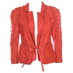 Just Cavalli Red Floral Appliqued Leather Jacket M