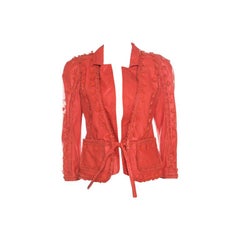 Just Cavalli Red Floral Appliqued Leather Jacket M