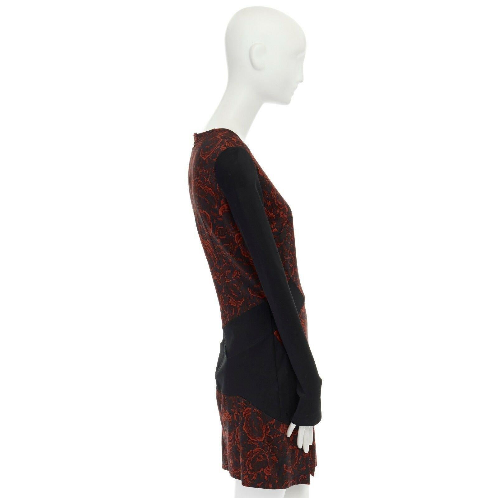 JUST CAVALLI red floral print black panelled dual slit bodycon cocktail dress S In Good Condition In Hong Kong, NT