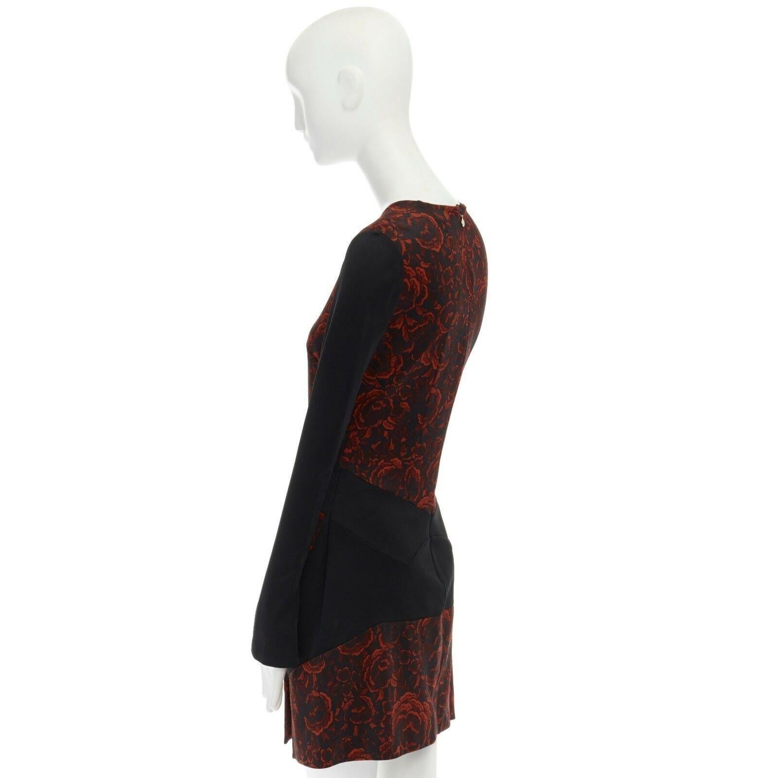JUST CAVALLI red floral print black panelled dual slit bodycon cocktail dress S 1