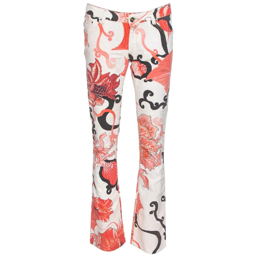 Just Cavalli Red Floral Print Cotton Flared Jeans M