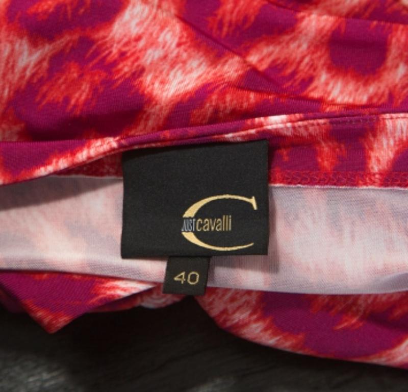 Just Cavalli Rotes Top mit Leopardenmuster und gerafftem Detail S Damen im Angebot