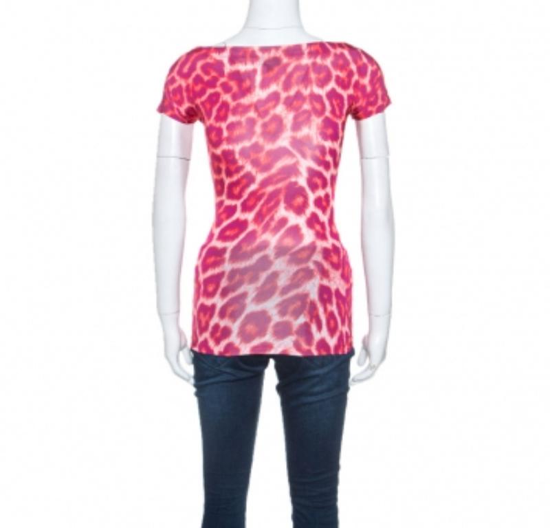 Just Cavalli Rotes Top mit Leopardenmuster und gerafftem Detail S im Angebot 1