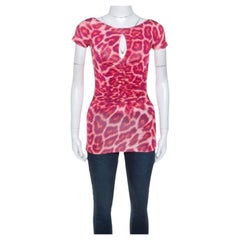 Just Cavalli Red Leopard Print Ruched Detail Top S