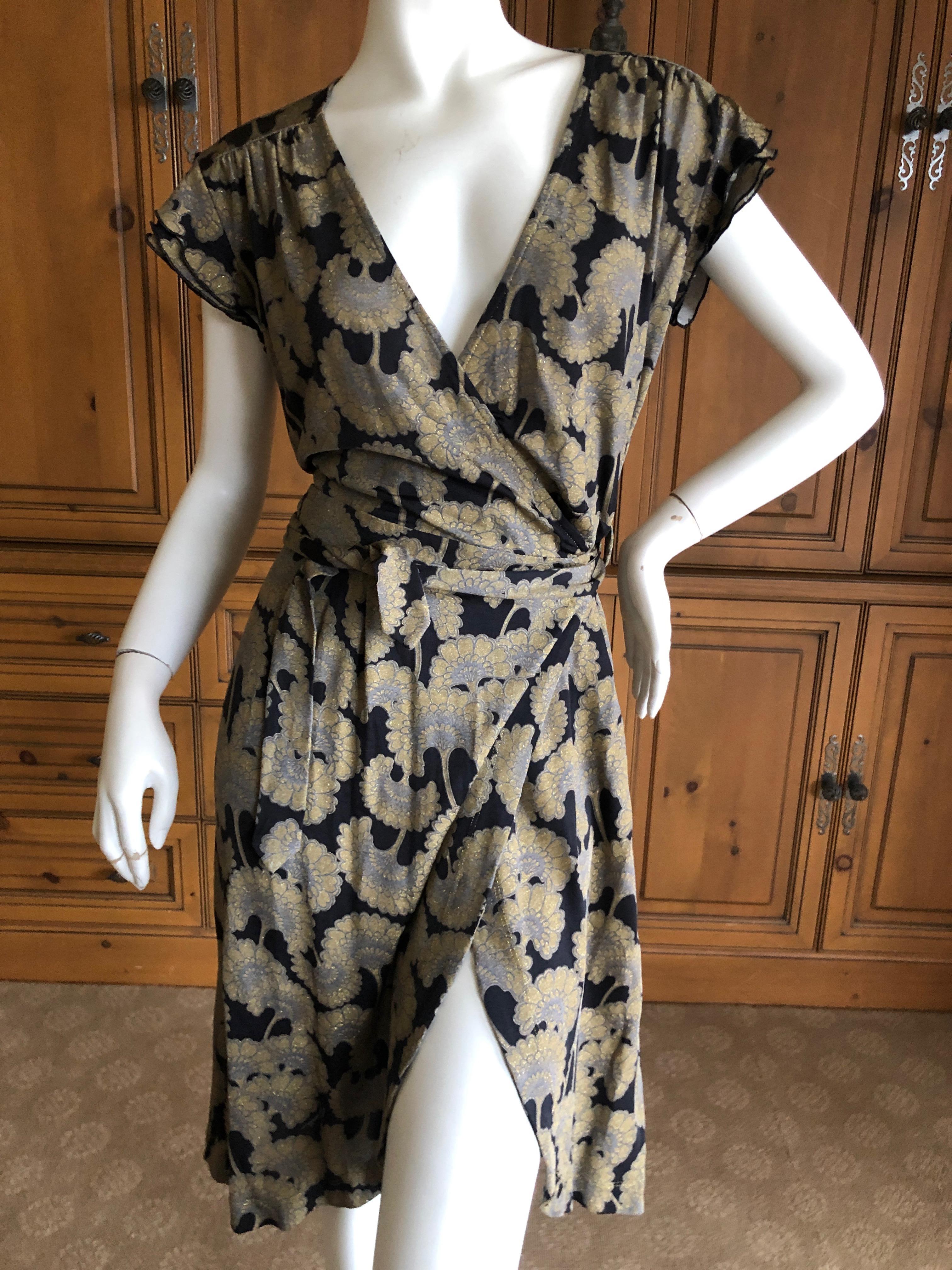 Gray Just Cavalli Roberto Cavalli Golden Japanese Ginko Leaf Print Wrap Dress NWT For Sale