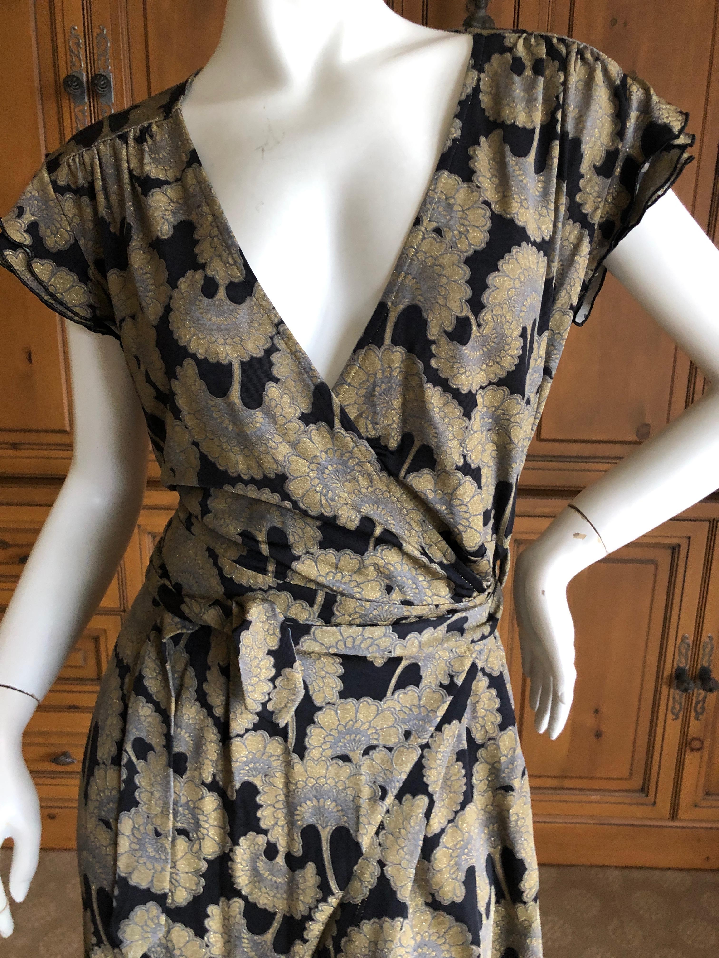 Just Cavalli Roberto Cavalli Golden Japanese Ginko Leaf Print Wrap Dress NWT In New Condition For Sale In Cloverdale, CA
