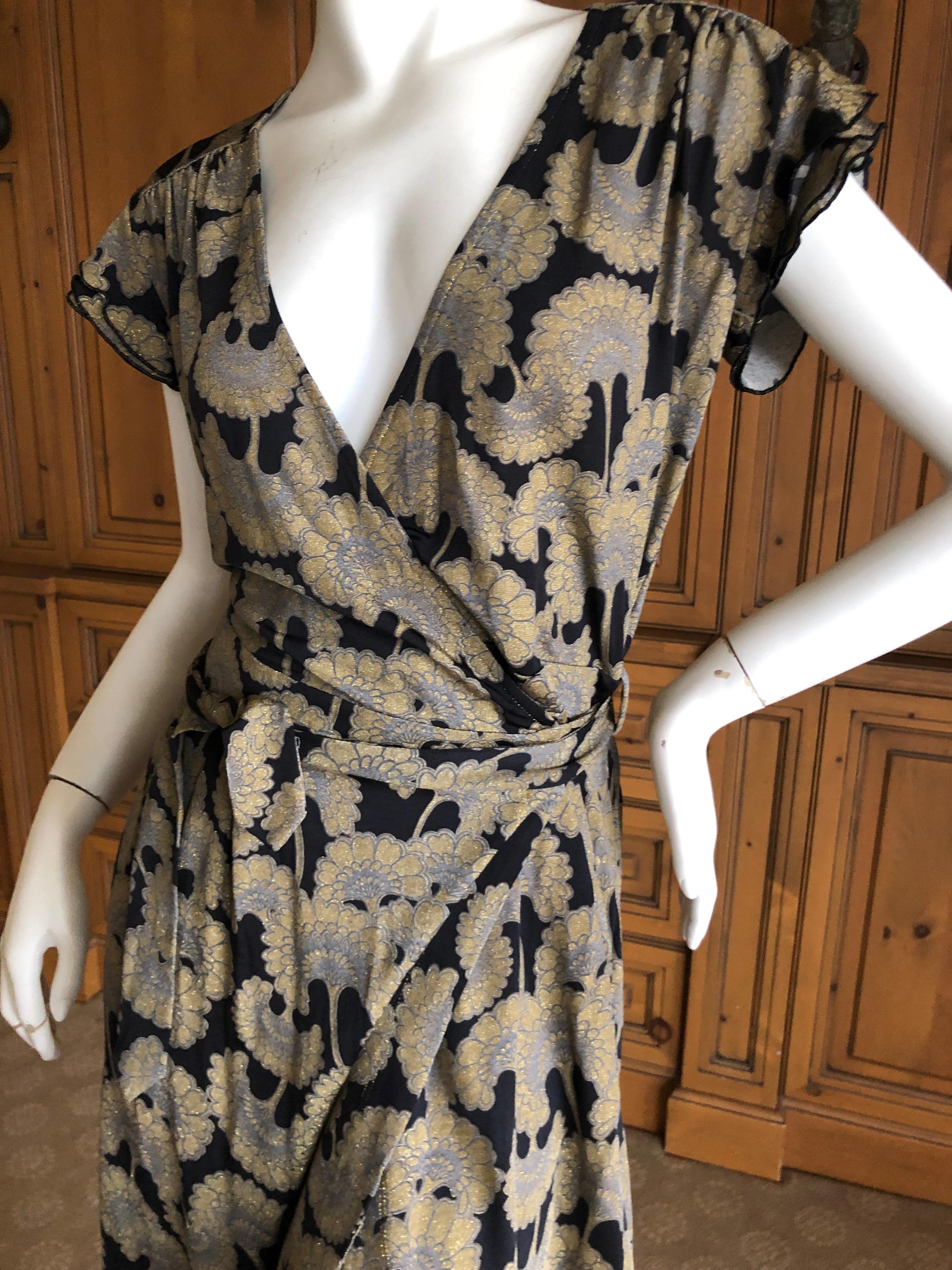 Women's Just Cavalli Roberto Cavalli Golden Japanese Ginko Leaf Print Wrap Dress NWT For Sale