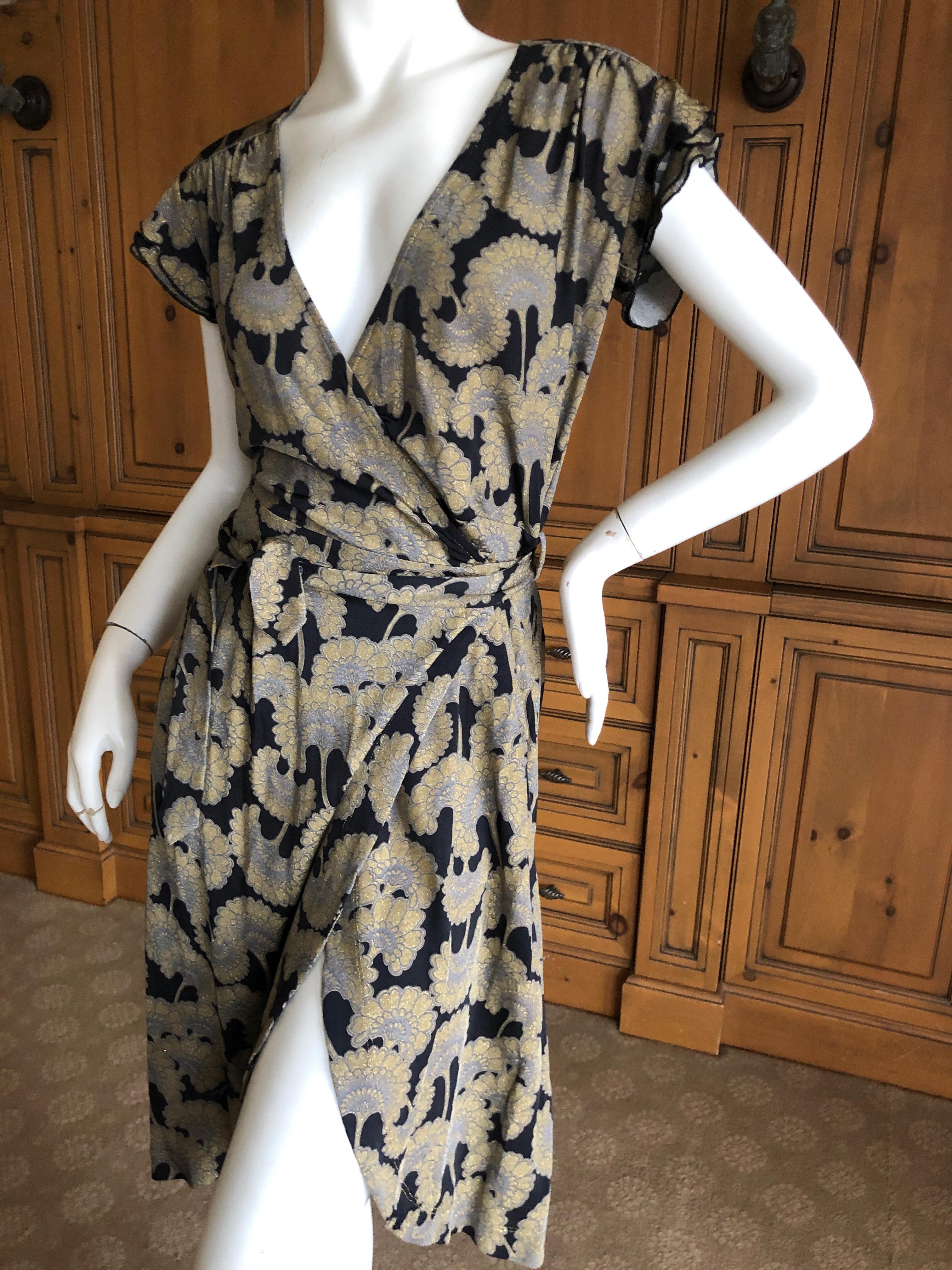 Just Cavalli Roberto Cavalli Golden Japanese Ginko Leaf Print Wrap Dress NWT For Sale 1