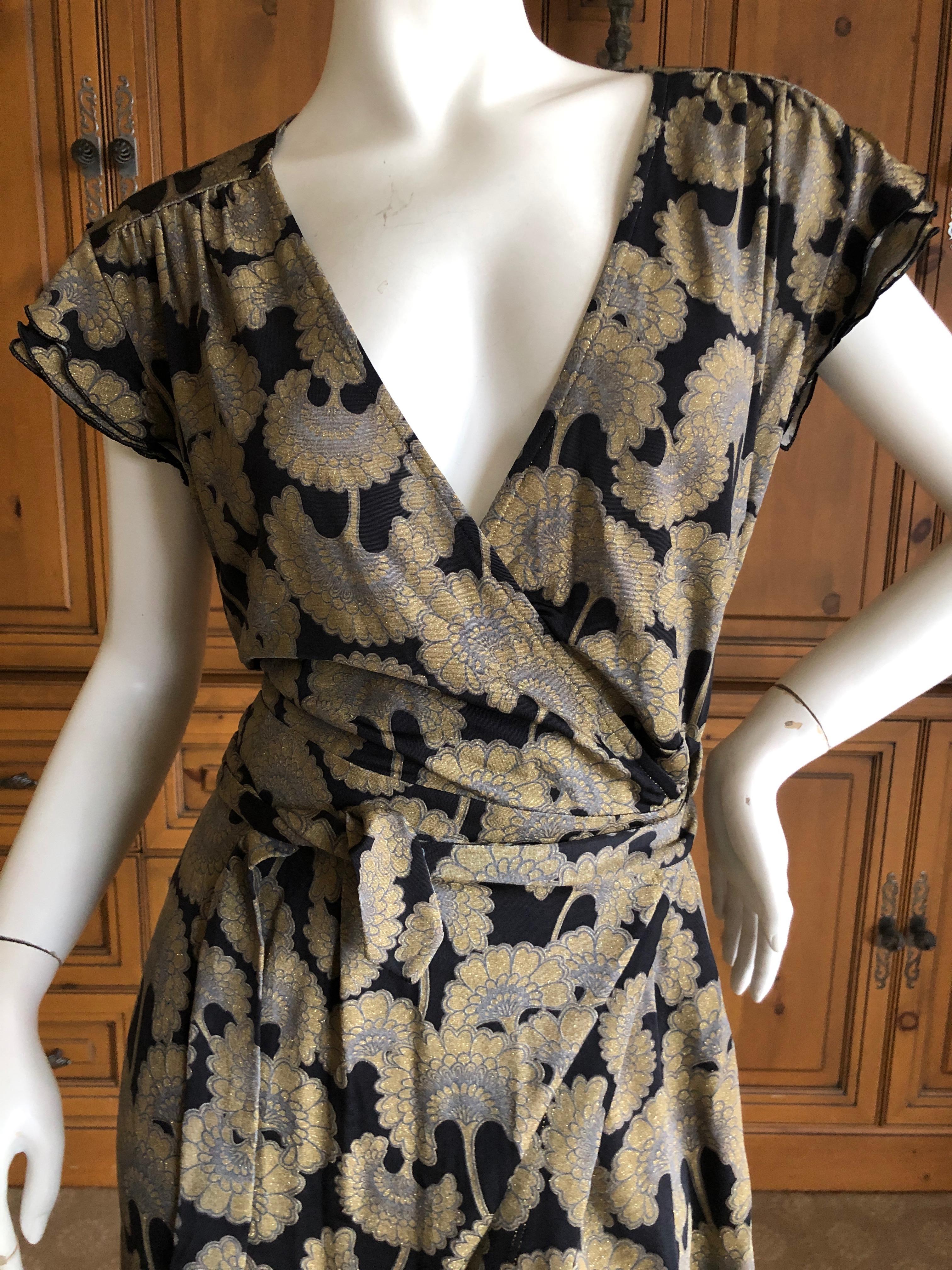 Just Cavalli Roberto Cavalli Golden Japanese Ginko Leaf Print Wrap Dress NWT For Sale 3