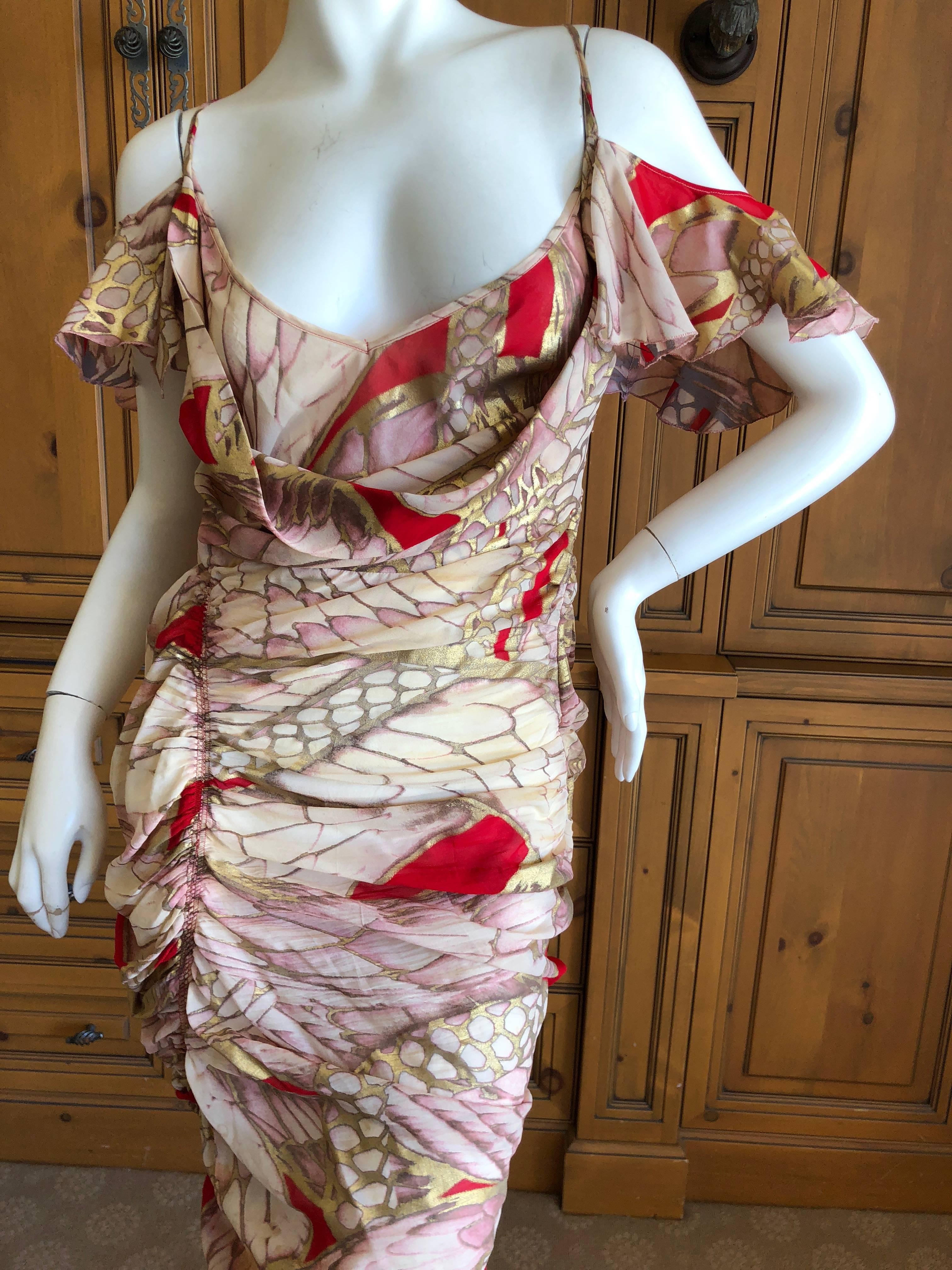 Roberto Cavalli Just Cavalli Long Gold Accented Reptile Print Dress  In Excellent Condition For Sale In Cloverdale, CA