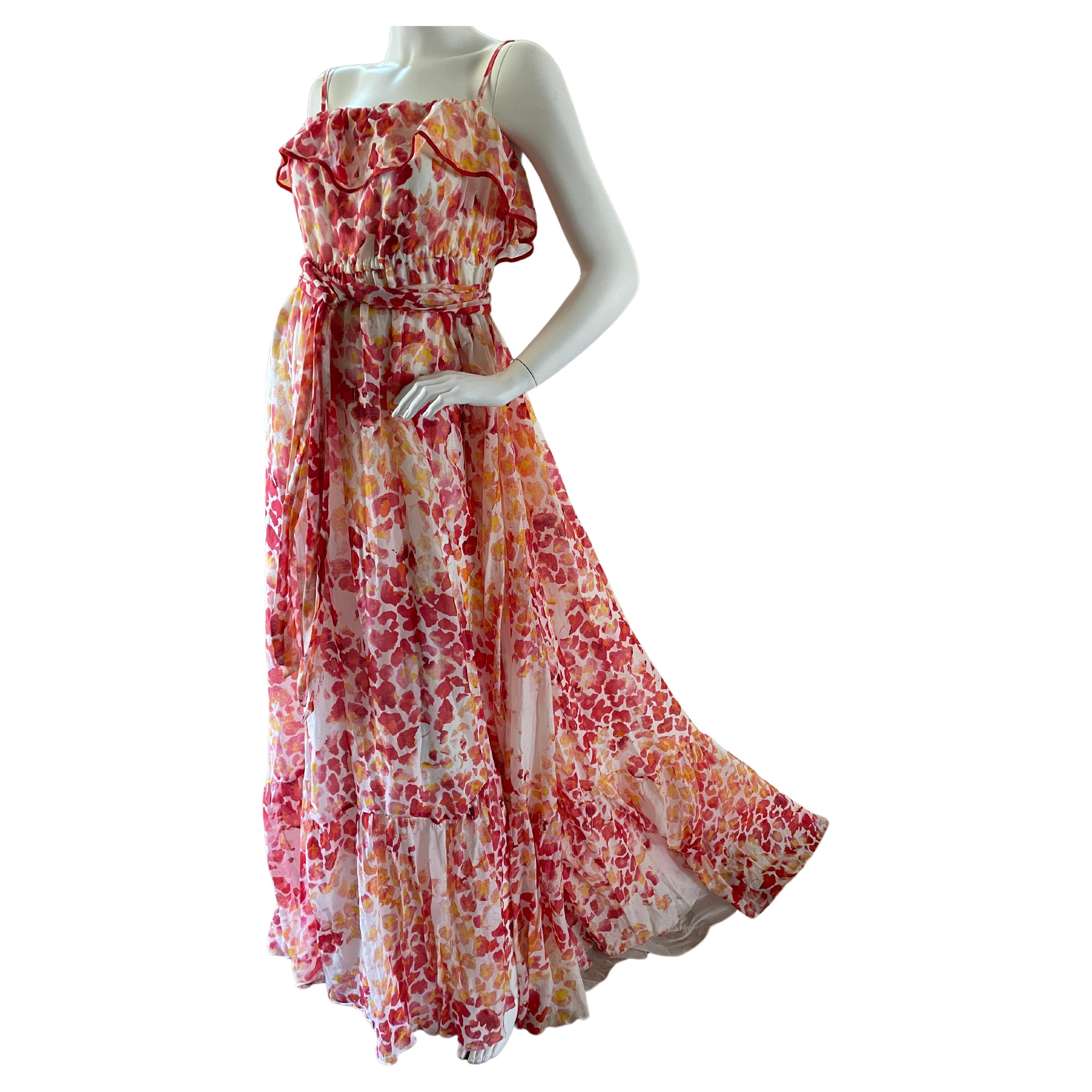 Roberto Cavalli Pink and Yellow Floral Print Ruched Bodice Maxi Dress S ...