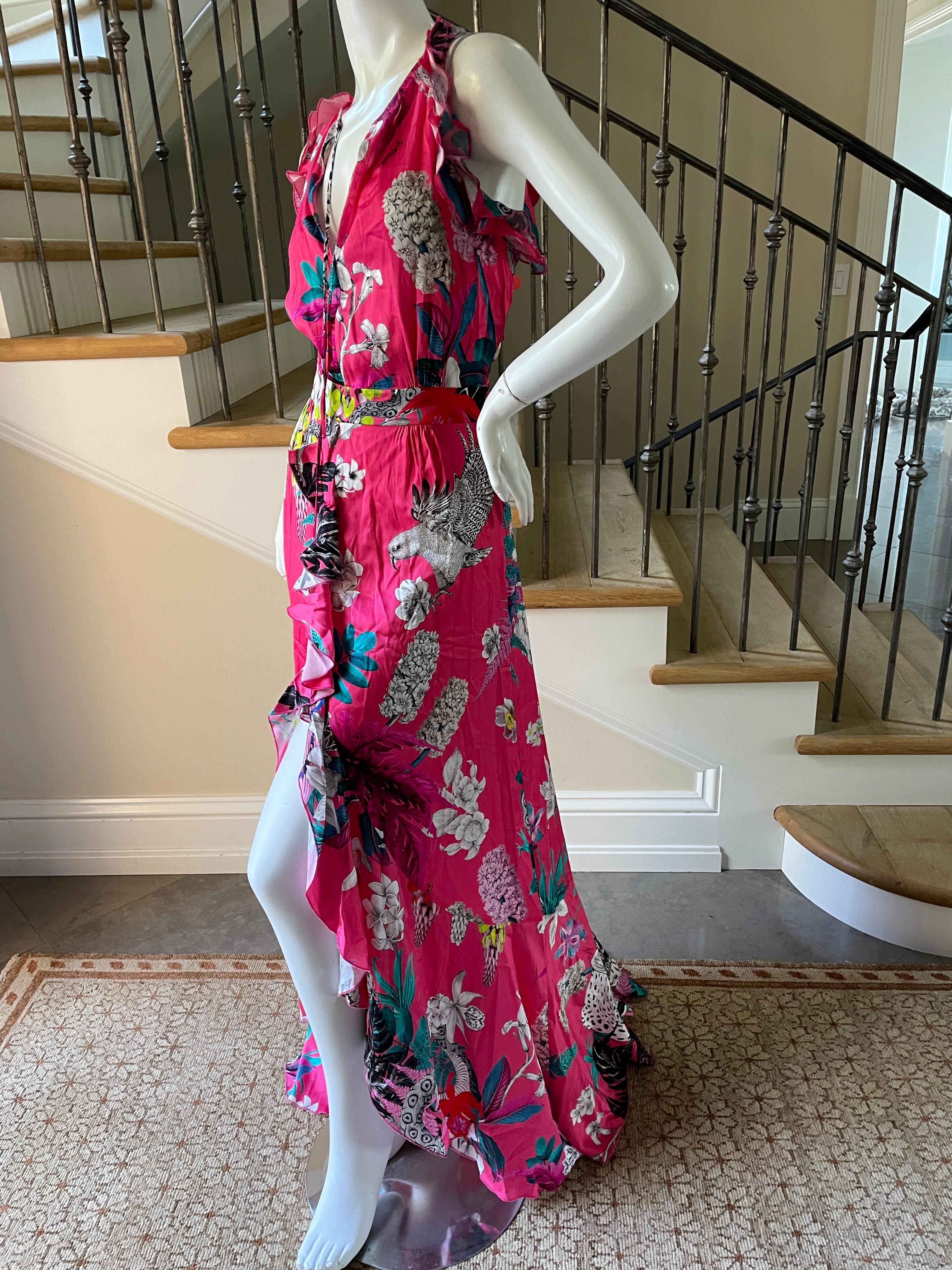 Just Cavalli Ruffled Flamenco Style Evening Dress by Roberto Cavalli Size 48 In Excellent Condition For Sale In Cloverdale, CA