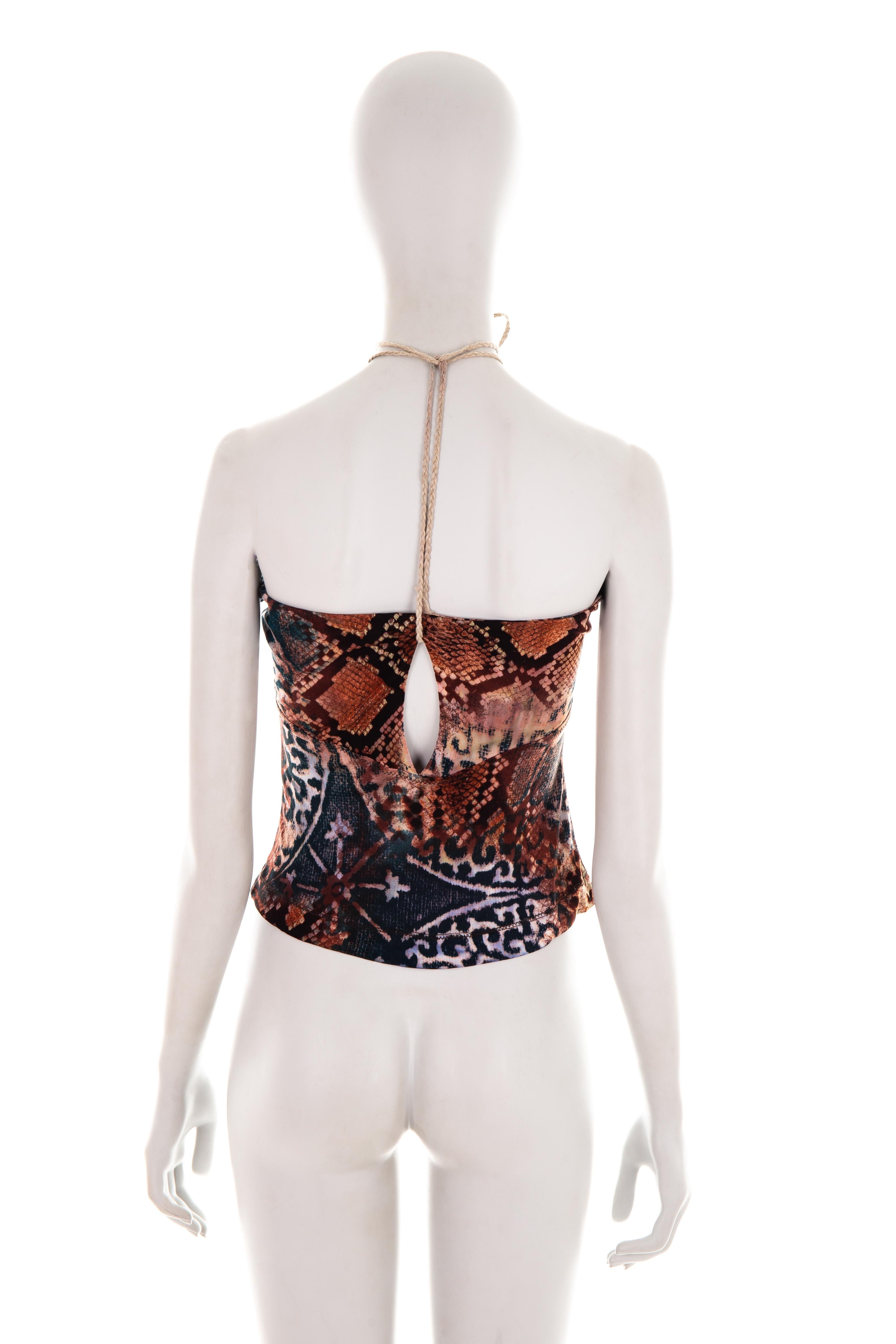 Gray Just Cavalli S/S 2006 python print halter top For Sale