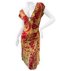Just Cavalli Sexy Art Nouveau Peacock Print Cocktail Dress by Roberto Cavalli