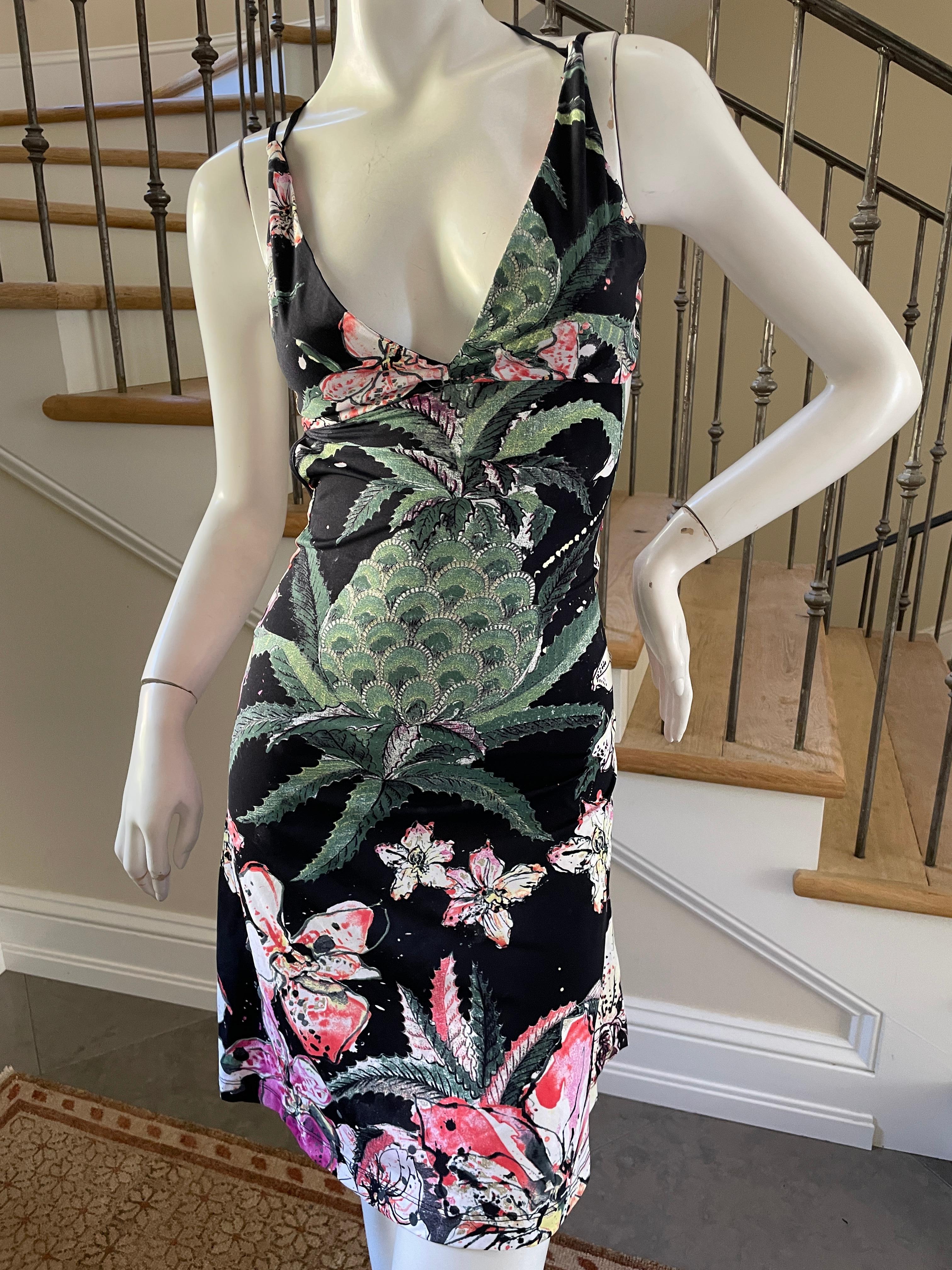 Women's  Just Cavalli Sexy Back Orchid Pineapple Print Cocktail Dress by Roberto Cavalli For Sale