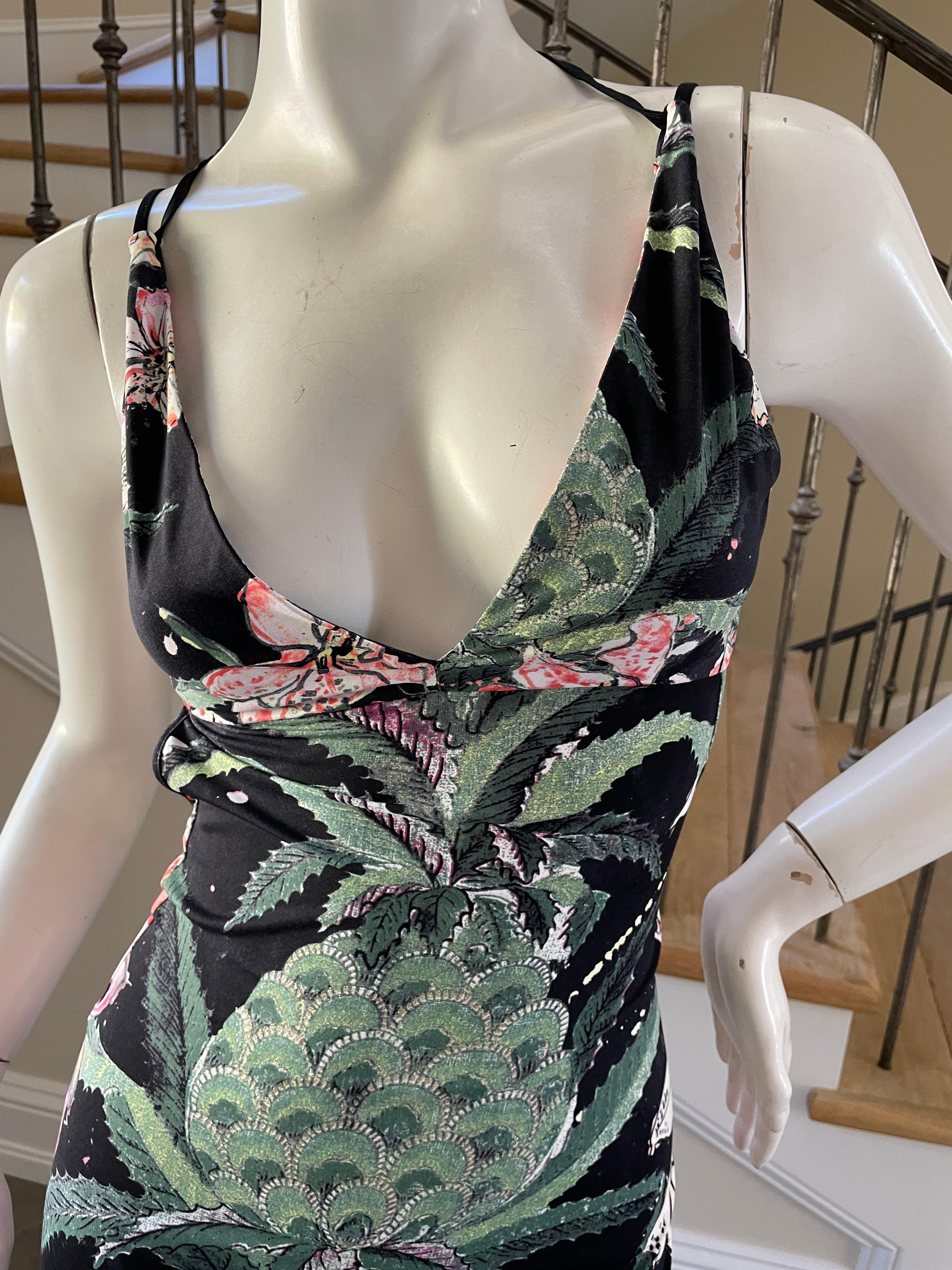  Just Cavalli Sexy Back Orchid Pineapple Print Cocktail Dress by Roberto Cavalli For Sale 1