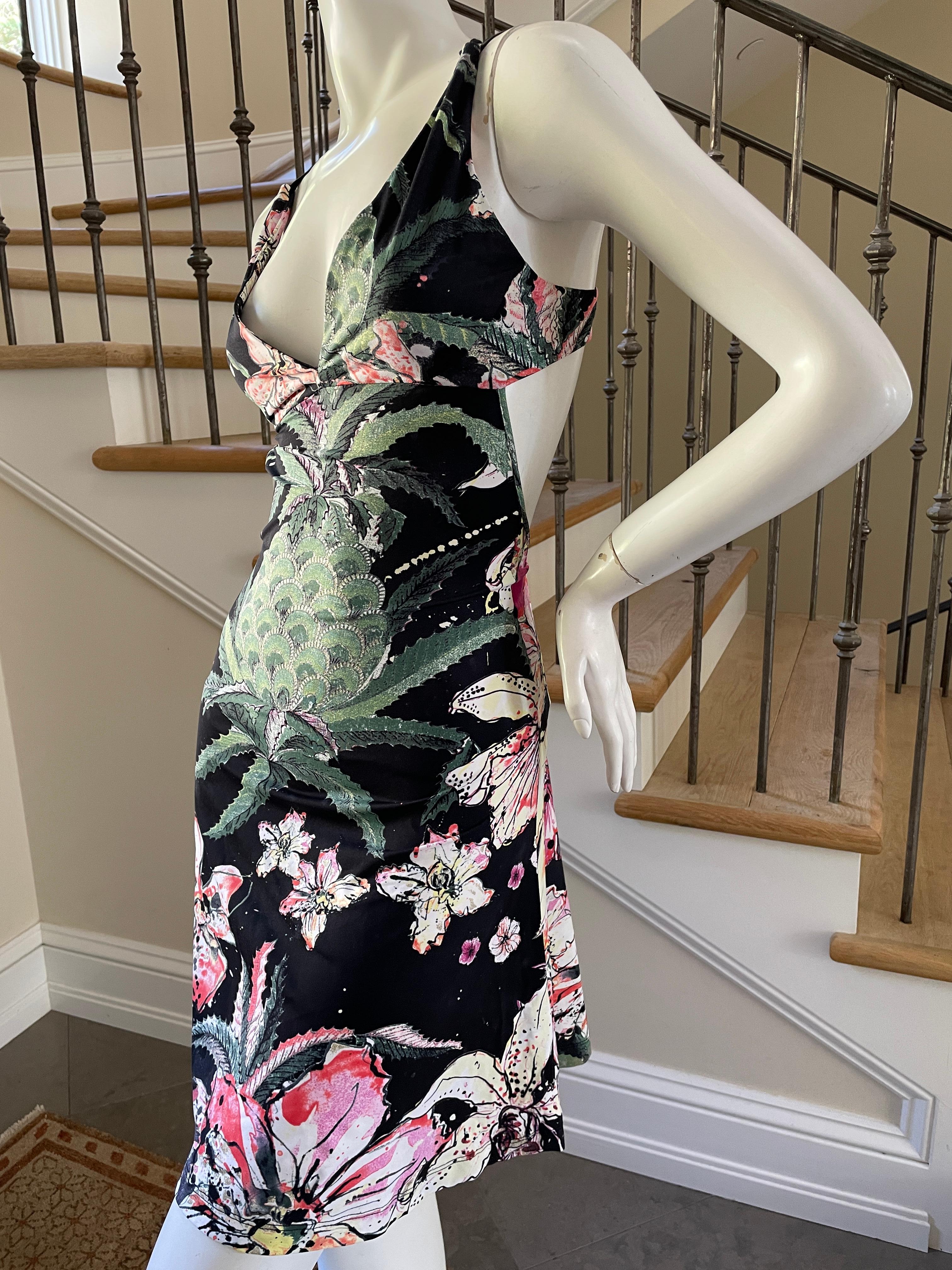  Just Cavalli Sexy Back Orchid Pineapple Print Cocktail Dress by Roberto Cavalli For Sale 2