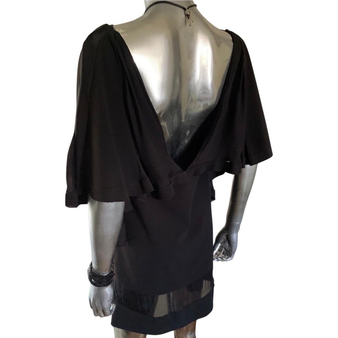 Just Cavalli Sexy Silk & Chiffon Insert Deep V Back Dress Size 4  For Sale 2