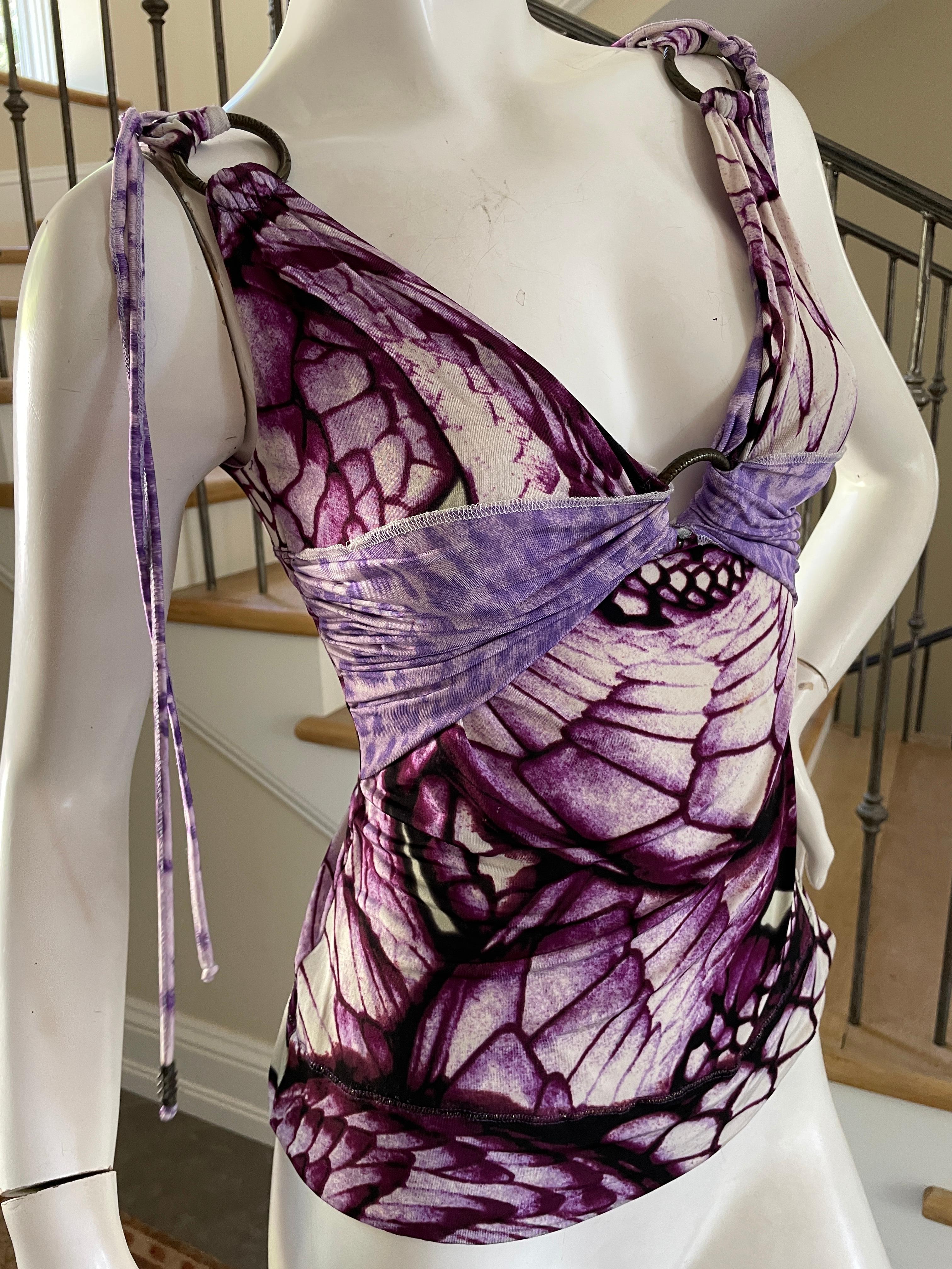 Women's or Men's Just Cavalli Sexy Vintage Purple Snake Print Top w Brass Ring by Roberto Cavalli