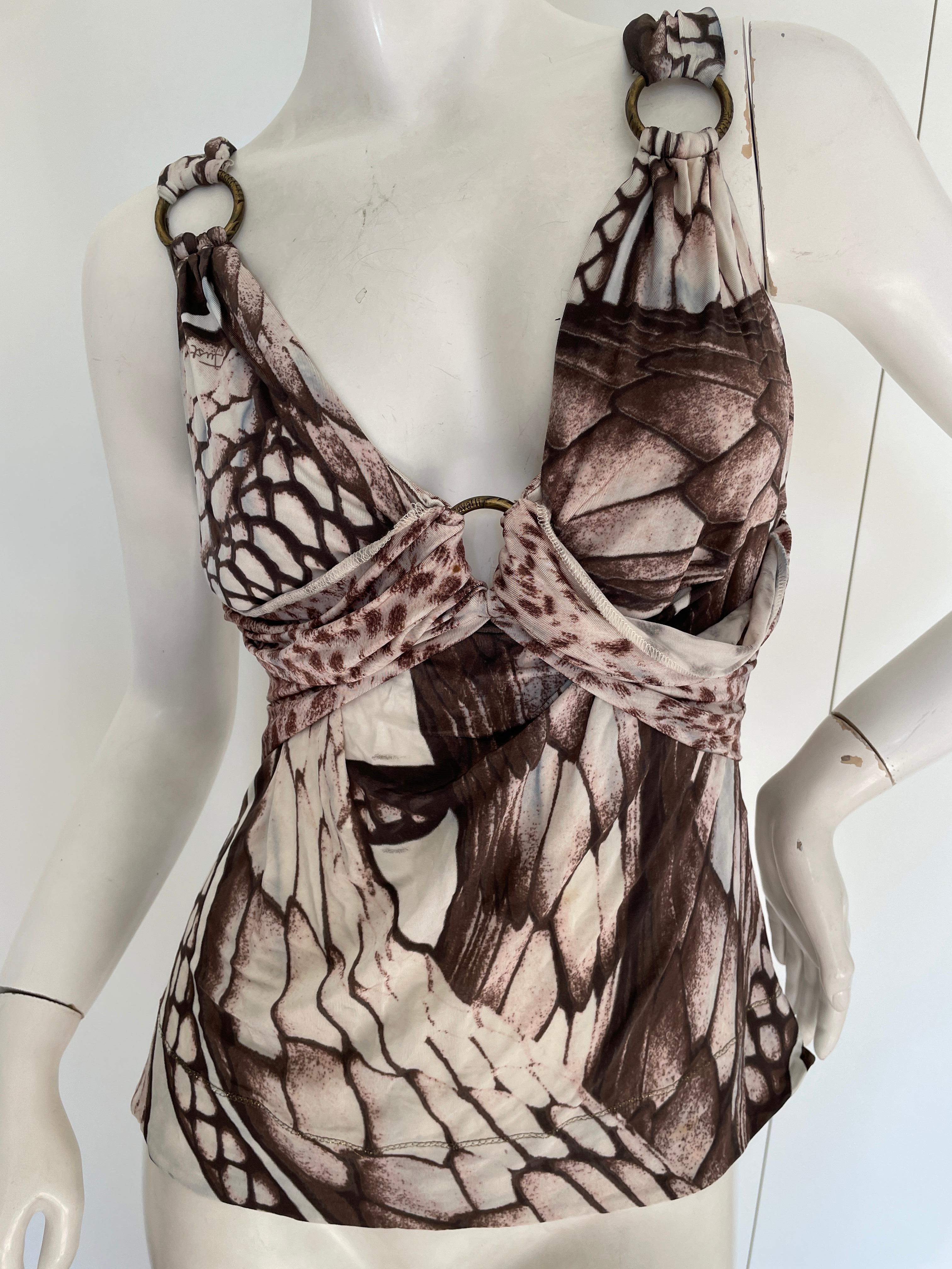 Just Cavalli Sexy top vintage con estampado de serpiente y anillo de latón by Roberto Cavalli Marrón en venta