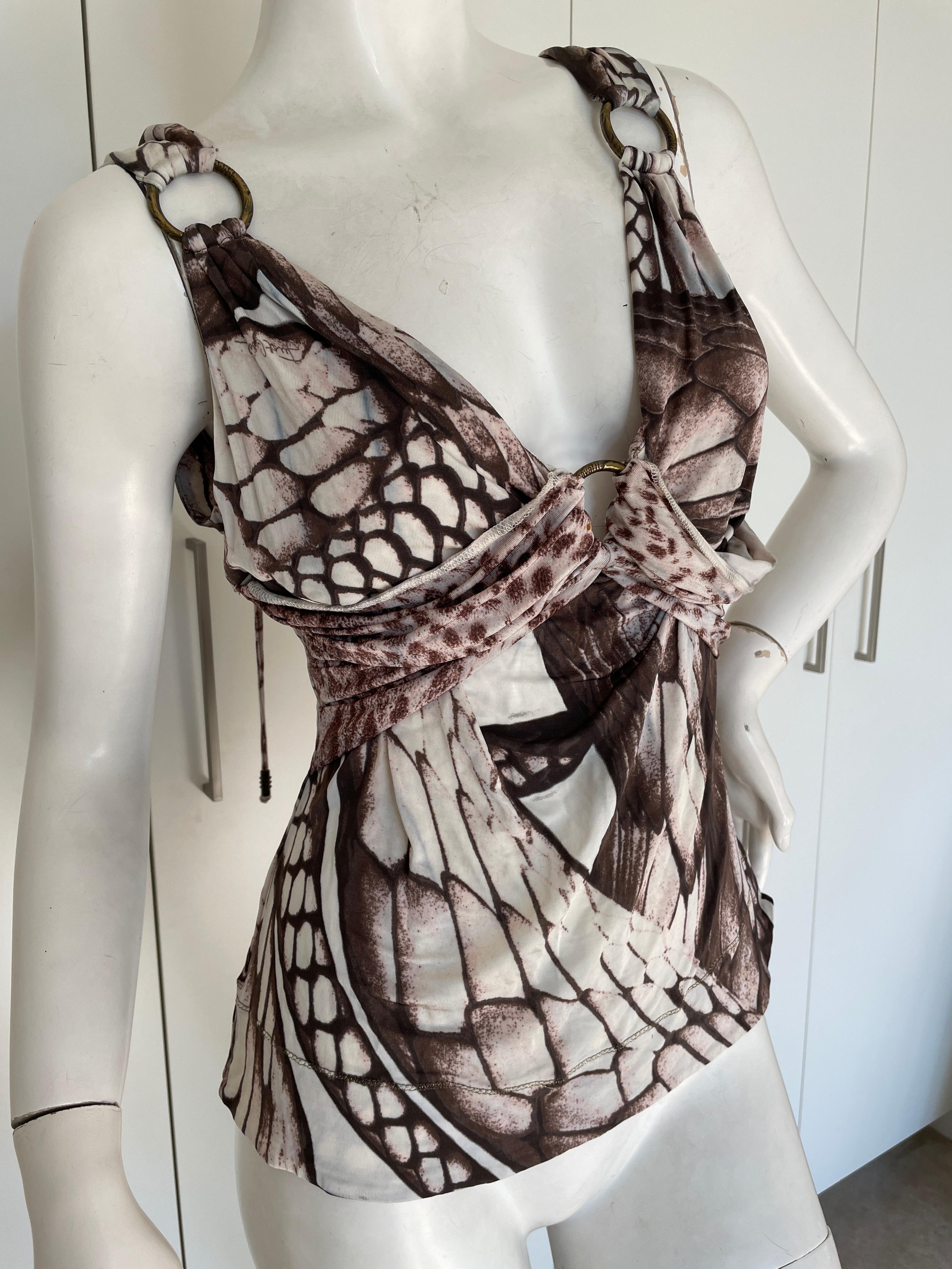 Just Cavalli Sexy top vintage con estampado de serpiente y anillo de latón by Roberto Cavalli en Excelente estado para la venta en Cloverdale, CA