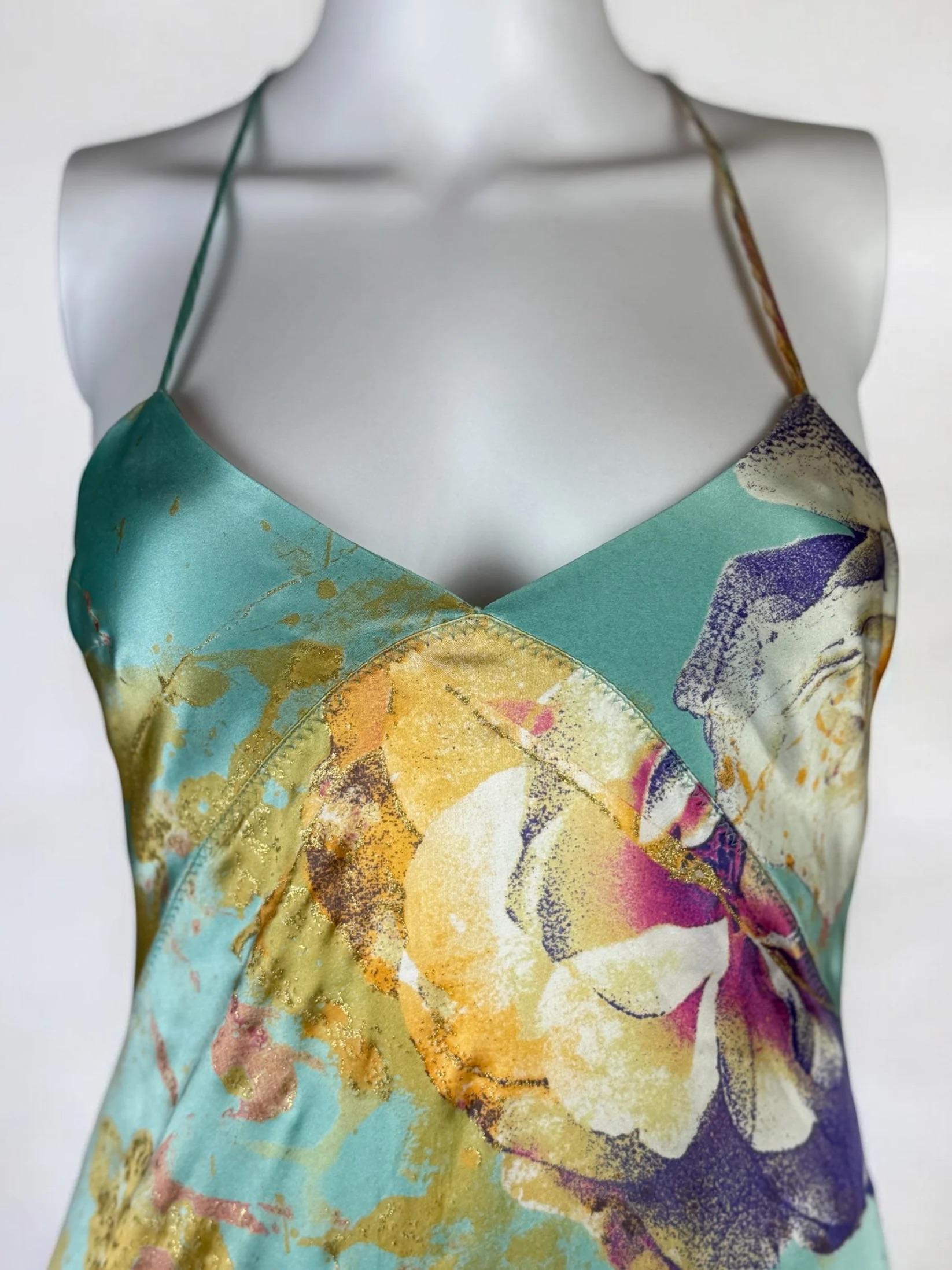Vestido floral de seda Just Cavalli, c. 2004 Beige en venta