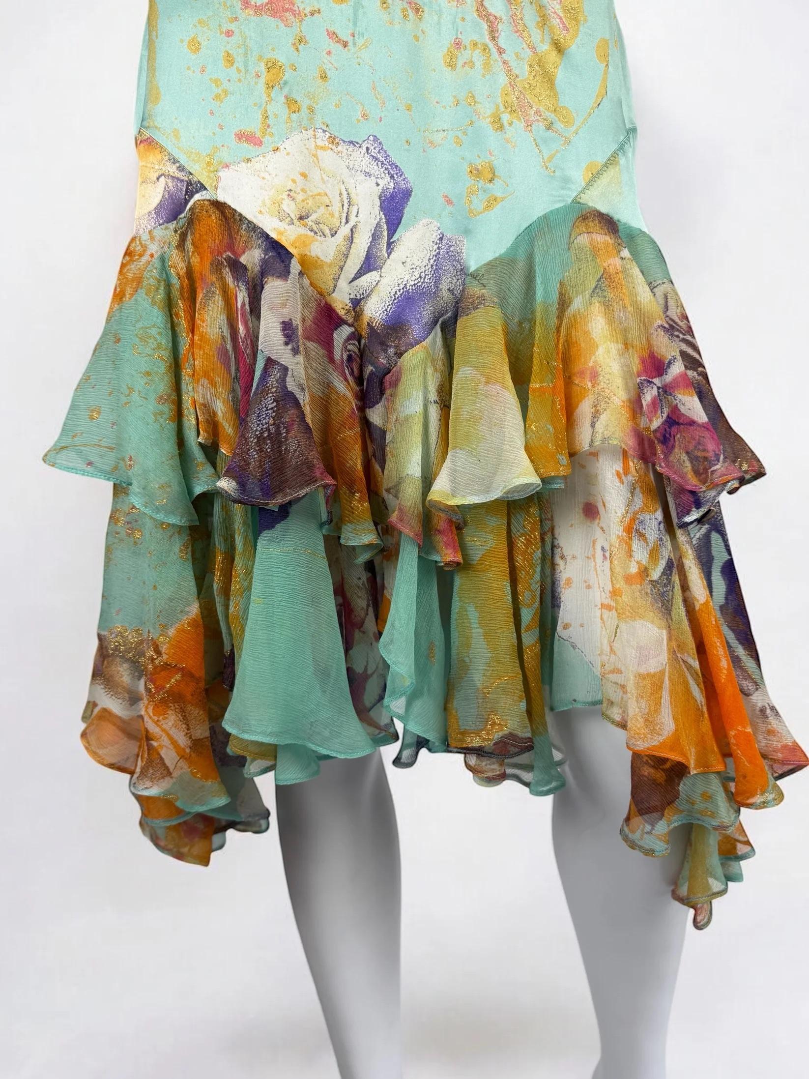 Vestido floral de seda Just Cavalli, c. 2004 en Bueno estado para la venta en Marlborough, GB
