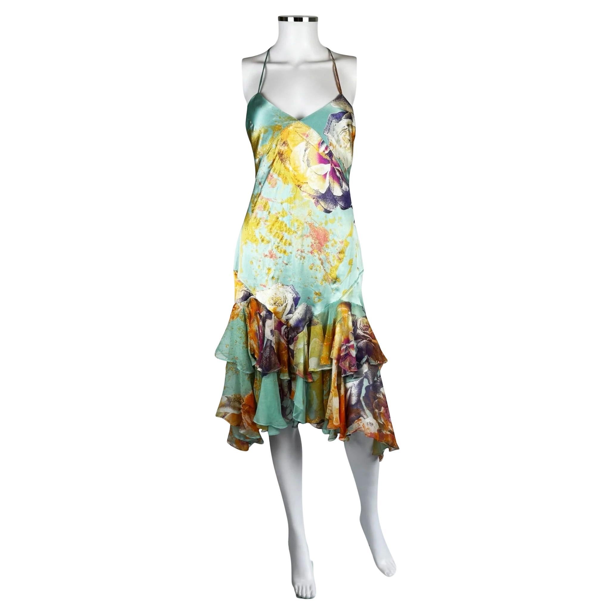Vestido floral de seda Just Cavalli, c. 2004 en venta