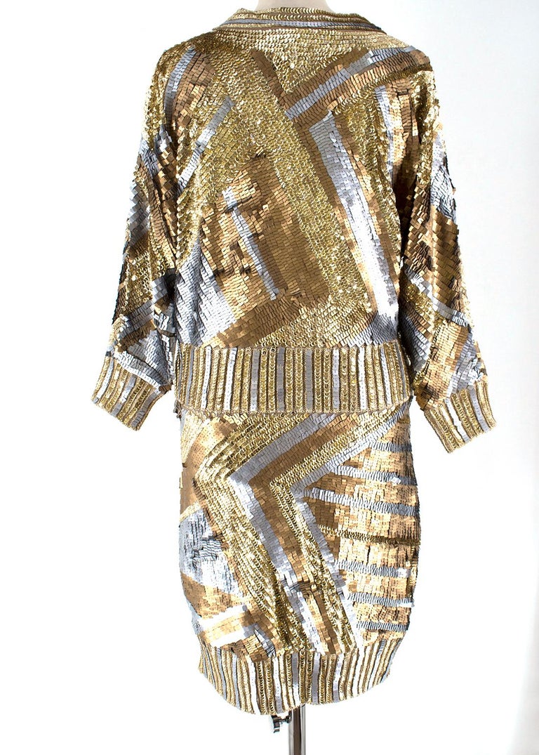 Just Cavalli Silver and Gold Metallic Sequin V-neck Dress US 4 at ...