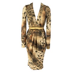 Just Cavalli Taglia 2 Vestito a maniche lunghe in misto viscosa marrone beige marmorizzato