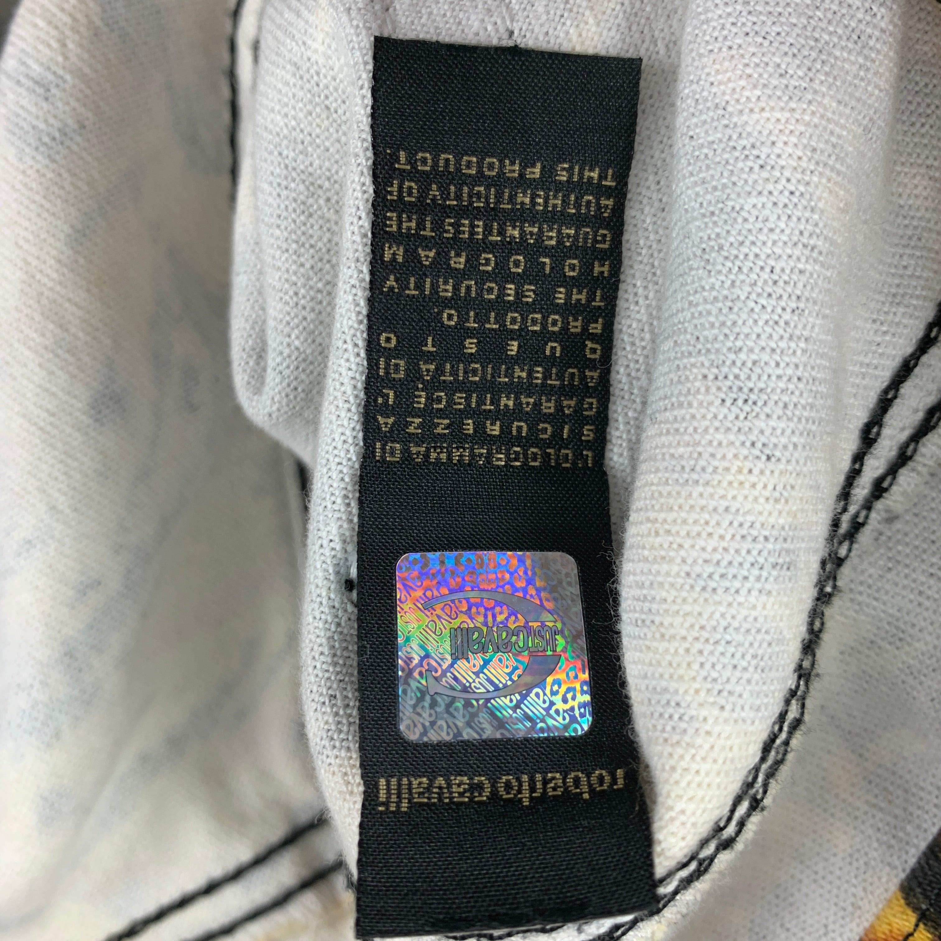 Just Cavalli Taille 29 Pantalon décontracté en coton zippé imprimé graphique jaune et noir en vente 1