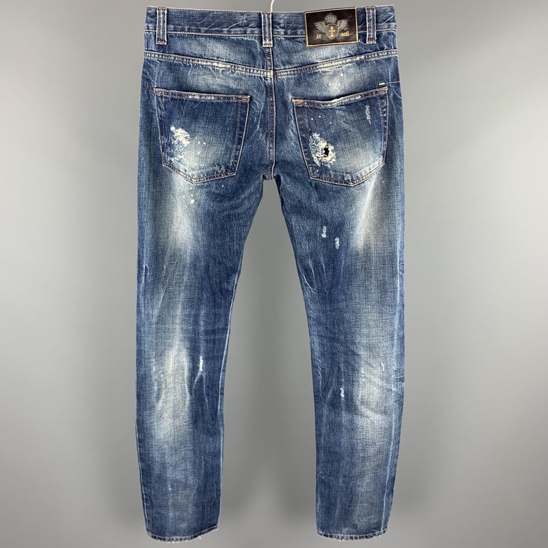 JUST CAVALLI Size 31 Indigo Distressed Denim Button Fly Low Rise Jeans For  Sale at 1stDibs | flylow dealers