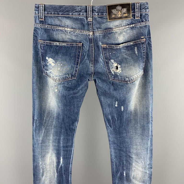 JUST CAVALLI Size 31 Indigo Distressed Denim Button Fly Low Rise Jeans For  Sale at 1stDibs | flylow dealers
