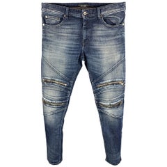 JUST CAVALLI Size 32 / EU 48 Indigo Blue Washed Denim Knee Zipper Jeans
