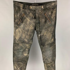JUST CAVALLI Size 34 Black & Gold Metallic Leather Biker Casual Pants
