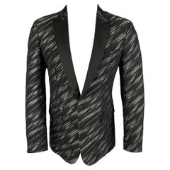 Just Cavalli Taille 38 Manteau de sport en laine mélangée Jacquard gris noir à revers en pointe