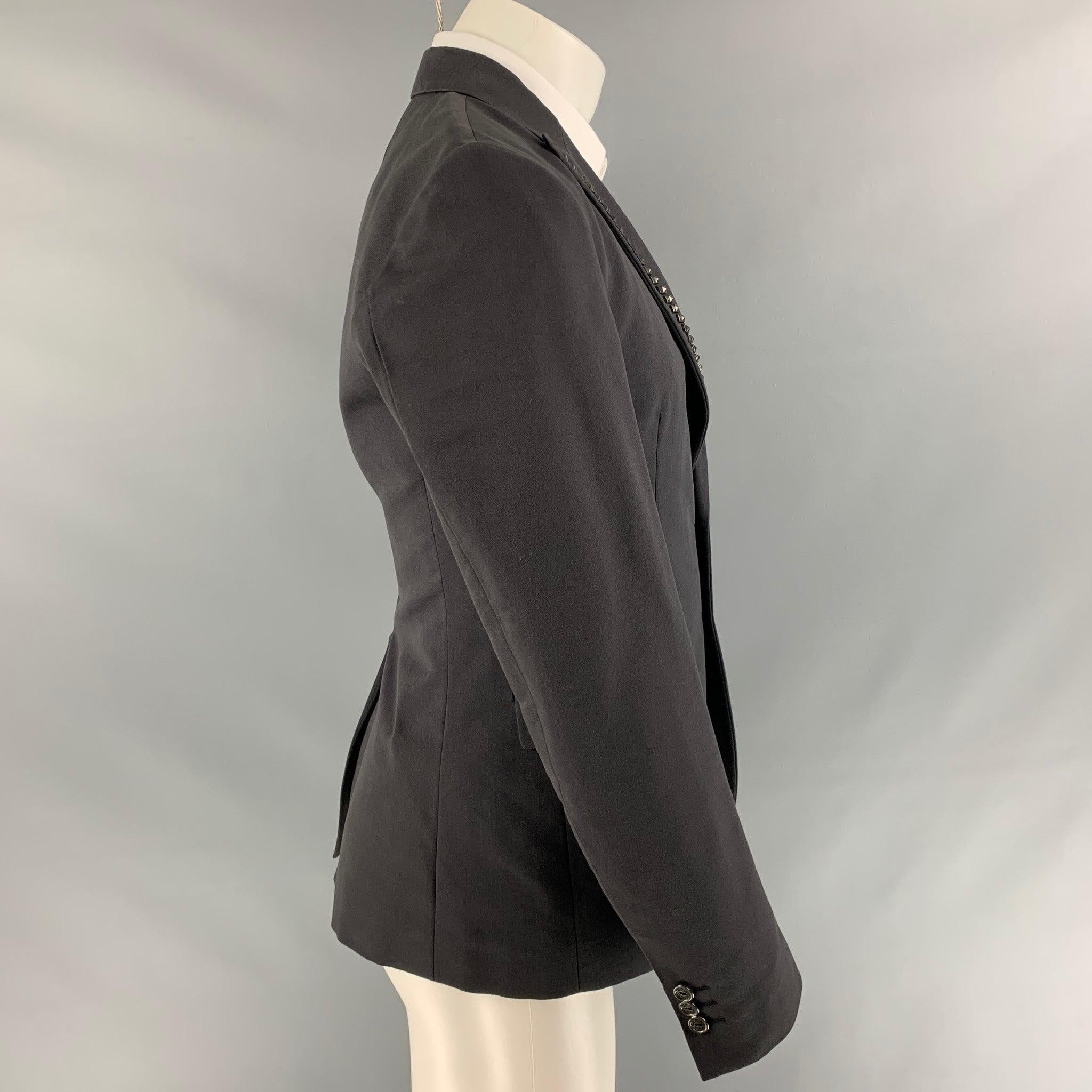Men's JUST CAVALLI Size 38 Black Studded Cotton Peak Lapel Sport Coat For Sale