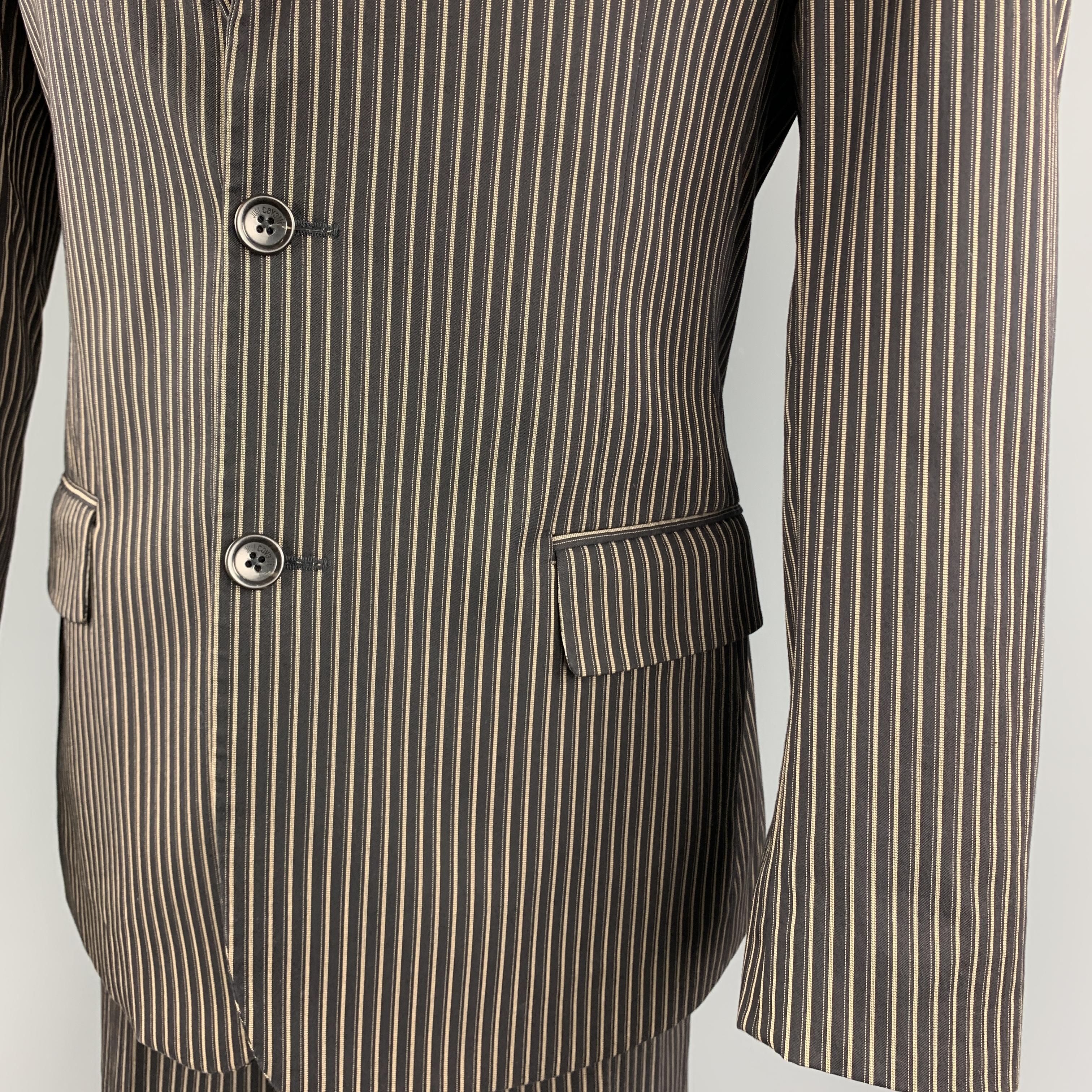 Black JUST CAVALLI Size 38 Brown Stripe Cotton Blend Notch Lapel 32 28 Suit