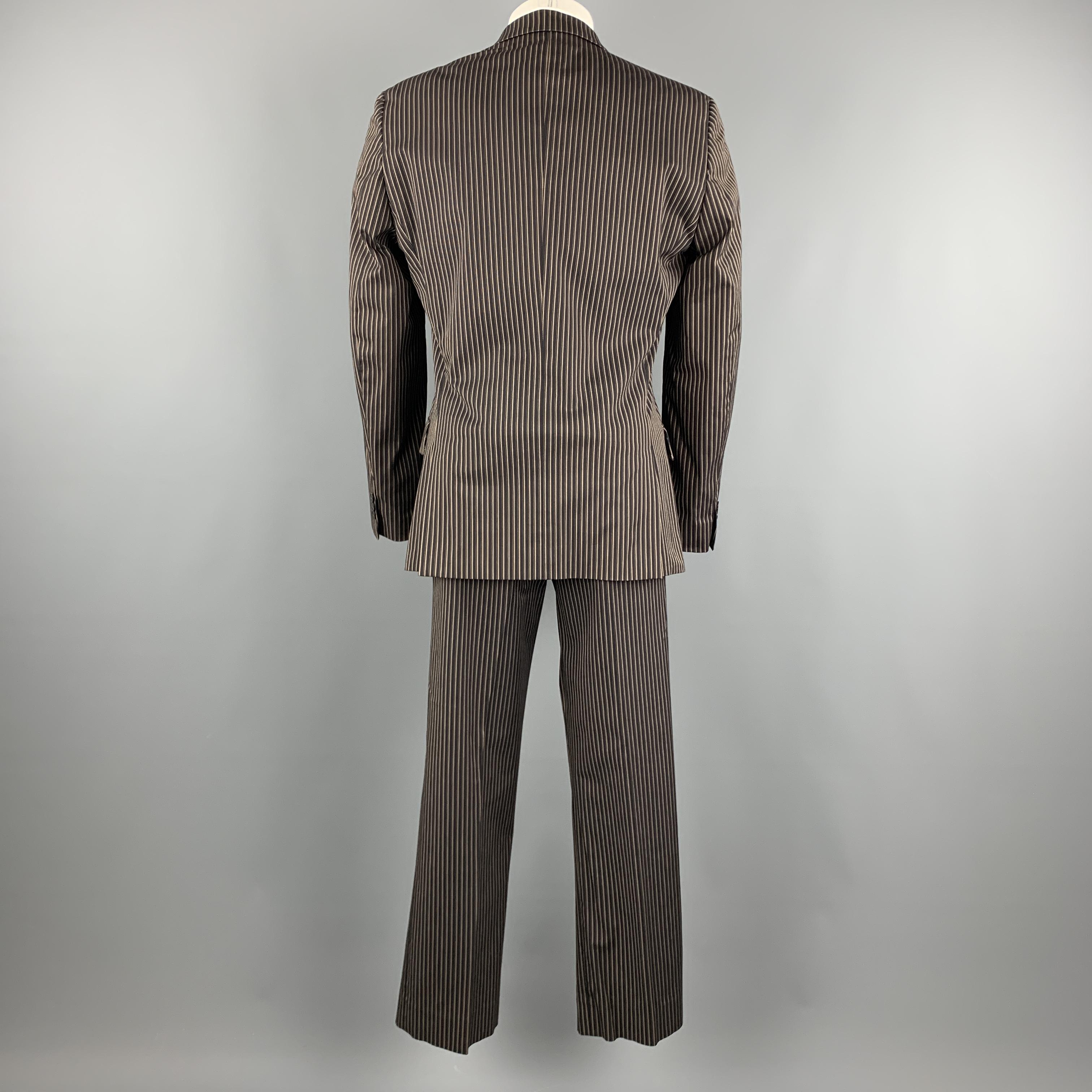 Men's JUST CAVALLI Size 38 Brown Stripe Cotton Blend Notch Lapel 32 28 Suit