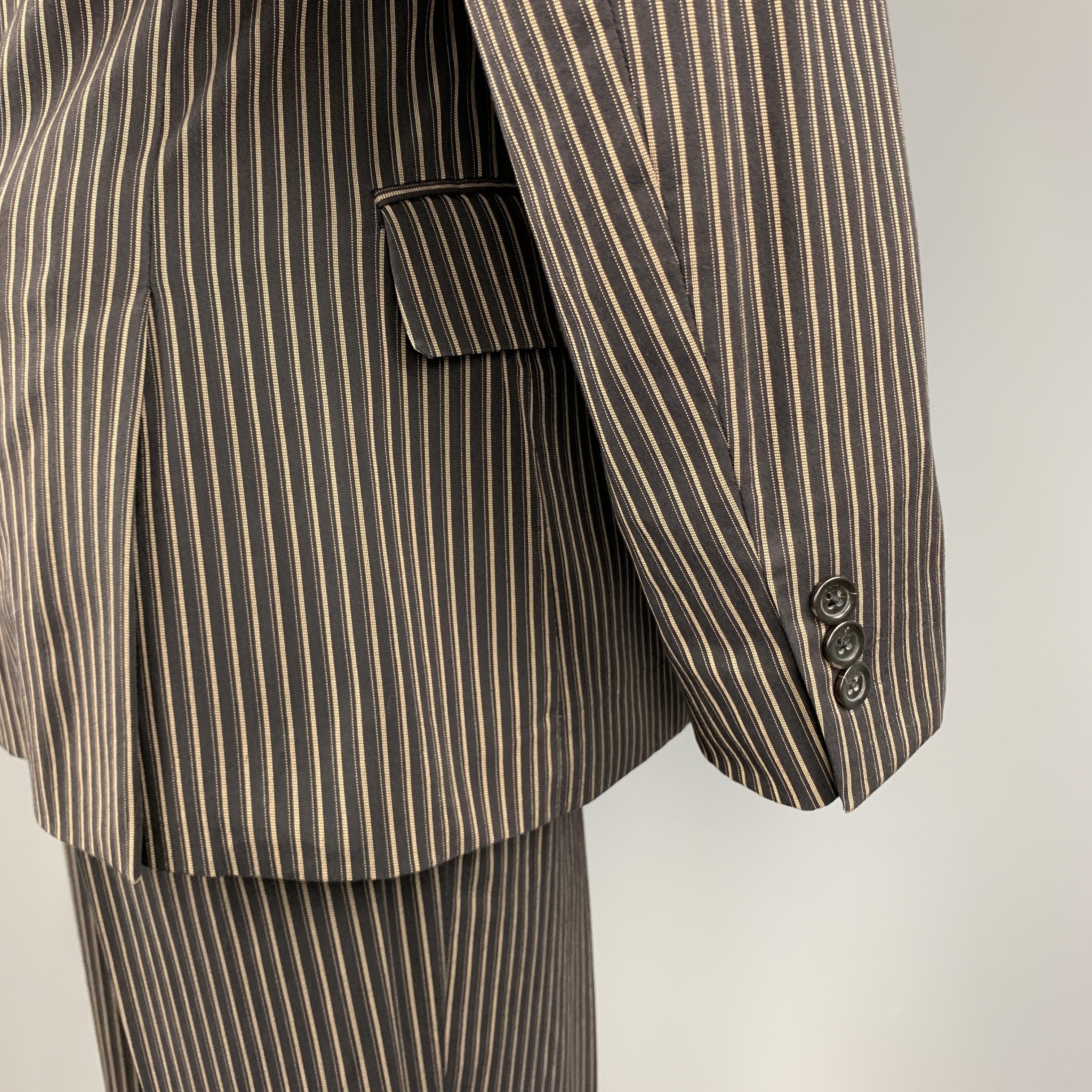 JUST CAVALLI Size 38 Brown Stripe Cotton Blend Notch Lapel 32 28 Suit 2