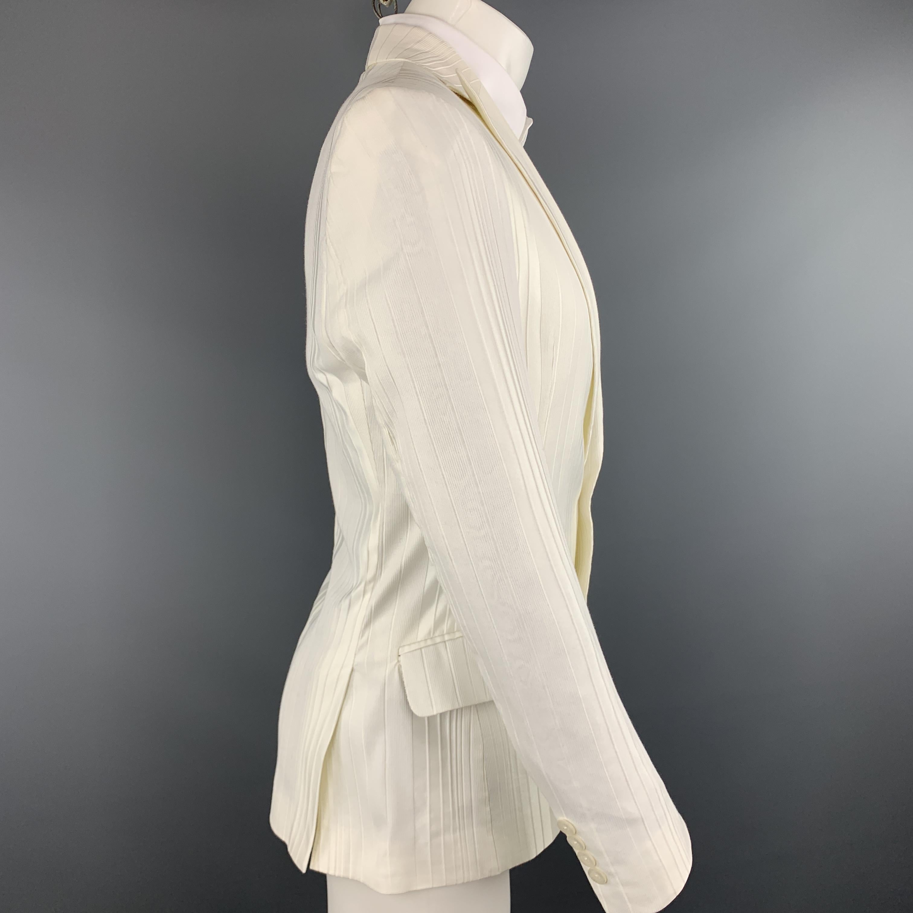 JUST CAVALLI Size 38 White Striped Textured Cotton Blend Peak Lapel Sport Coat 2