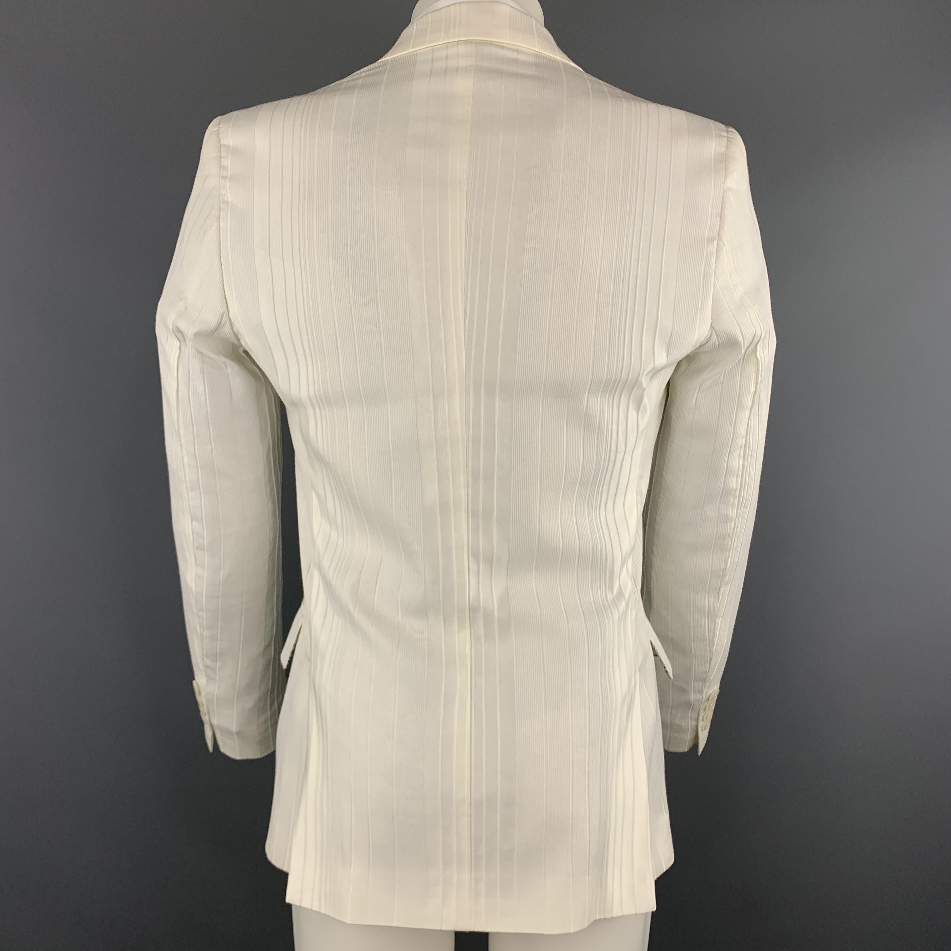 JUST CAVALLI Size 38 White Striped Textured Cotton Blend Peak Lapel Sport Coat 3