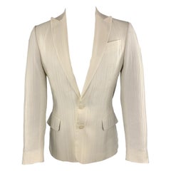JUST CAVALLI Size 38 White Striped Textured Cotton Blend Peak Lapel Sport Coat