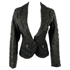 JUST CAVALLI Size 4 Black Studded Acetate / Viscose Quilted Notch Lapel Jacket