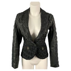 JUST CAVALLI Size 4 Black Studded Acetate / Viscose Quilted Notch Lapel Jacket