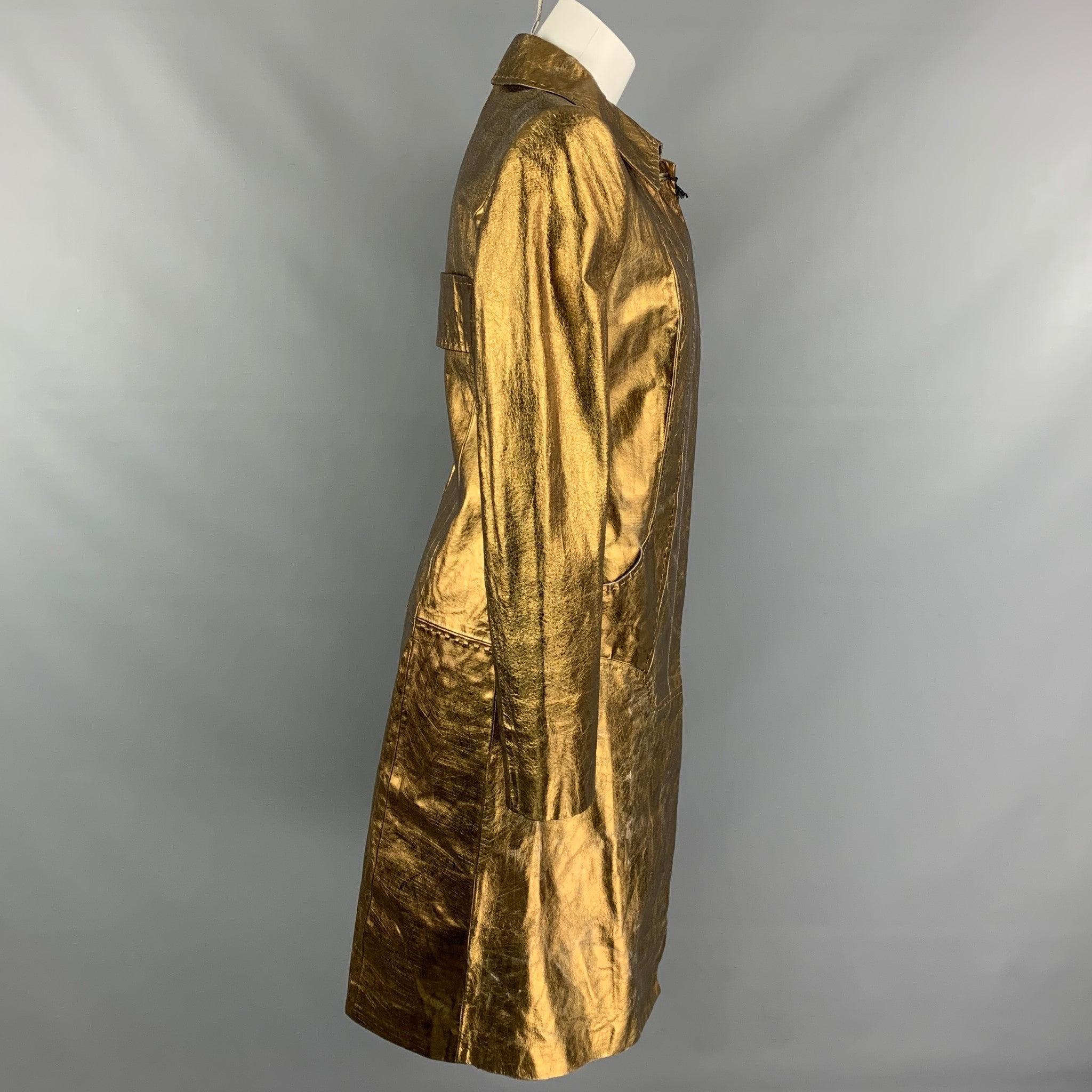 Women's JUST CAVALLI Size 4 Bronze Metallic Leather Long Coat For Sale