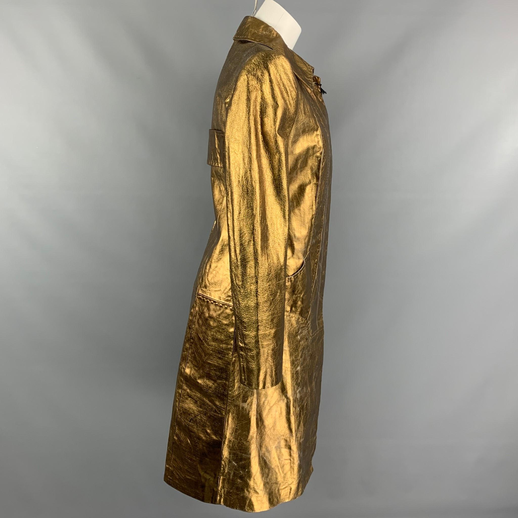Marrone Just Cavalli Taglia 4 Cappotto lungo in pelle metallizzata bronzo